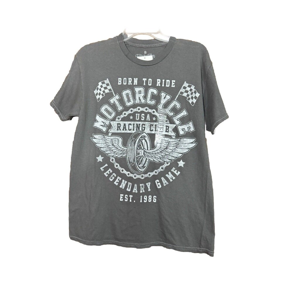 NWT Men’s Motorcycle Graphic T-shirt in Grey 100% Cotton Goodie Two Sleeves